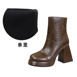 Chaussures à talons hauts épais à bout rond tendance 2024, bottines d'automne et d'hiver pour femmes - Product Image 6