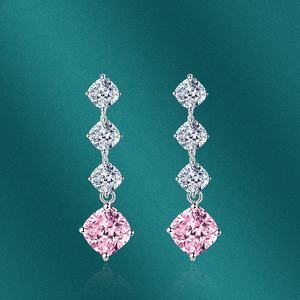 Boucles d'oreilles clous carrées à franges brillantes en argent 925 de luxe romantique 2022 pour femmes, zircon coloré, cadeau de fête - Product Image 3