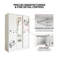 Armoire en acier à 3 portes coulissantes avec miroir pleine longueur et tiroir blanc pour chambre à coucher, projet OEM ODM, vente en gros