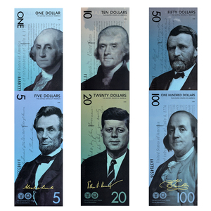 6 modèles de billets de banque américains en plastique double face dorés de 1, 5, 10, 20, 50 et 100 dollars, objets de collection - Product Image 1