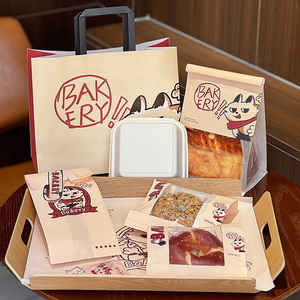 Eco Friendly Disposable Waterproof Greaseproof Long Handle Food Grade Paper Bags for Bakery <b>Snack</b> Takeaway Restaurant Use - Product Image 3