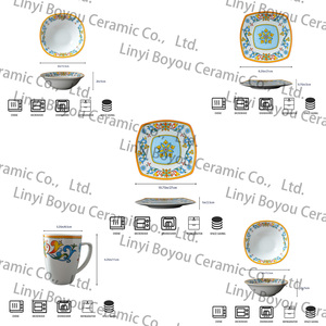 Ensemble <span class=keywords><strong>de</strong></span> <span class=keywords><strong>vaisselle</strong></span> en céramique contemporaine à fleurs colorées, 4 pièces, assiettes carrées, bols, tasse, <span class=keywords><strong>service</strong></span> <span class=keywords><strong>de</strong></span> <span class=keywords><strong>vaisselle</strong></span> en porcelaine personnalisé OEM - Product Image 4