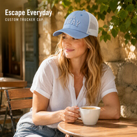 Casquette Trucker Bleu Clair Brodé avec Dos en Maille, Mot de Marque en Relief, Tailgate Alumni Homecoming, Réglable, Certifié ISO9001, OEM