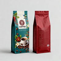 Sacs d'emballage pour café à fond plat, imprimés sur mesure, refermables, avec logo rose, vides