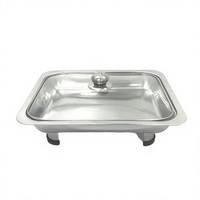 Plat de service rectangulaire moderne en acier inoxydable avec couvercle, finition brillante pour hôtels, restaurants et traiteurs