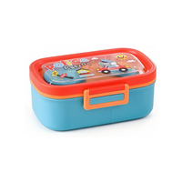 Boîte à lunch rectangulaire mignonne à double compartiment, sans BPA, avec couvercle en plastique, intérieur en acier inoxydable et extérieur en plastique, pour enfants