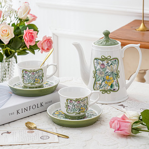 Vintage British Floral Relief Teapot Cup and Saucer <b>Set</b> Porcelain Coffee and <b>Tea</b> <b>Set</b> Women <b>Tea</b> Party <b>Set</b> - Product Image 1