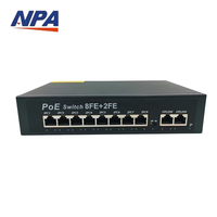Conmutador Ethernet POE ANPA AP-1028PE de 10 Puertos 10/100Mbps, 2 Uplinks, Protección contra Rayos de 6KV, Extensión de 250m, SNMP, Capacidad de 2.0Gbps, QoS