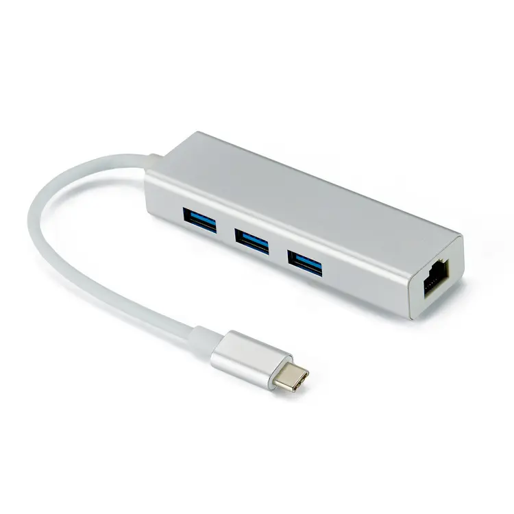 3 Ports USB3.0 HUB Type C To Ethernet LAN RJ45 Cable Adapter Network Card High Speed Data Transfer Adapter For PC Macbook