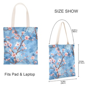 Wholesale Custom Cherry Blossom Sakura Watercolour Eco Friendly Recycle Reusable Shoulder Bag Grocery <b>Handbag</b> - Product Image 3