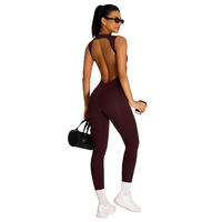 Combinaison de sport moulante pour femme, effet seconde peau, avec rembourrage intégré, dos ouvert ajouré, sans manches, une pièce, pour entraînement et yoga
