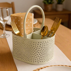 Porta cubiertos de metal estilo nórdico con diseño perforado para almacenamiento de vajilla de cocina - Product Image 1