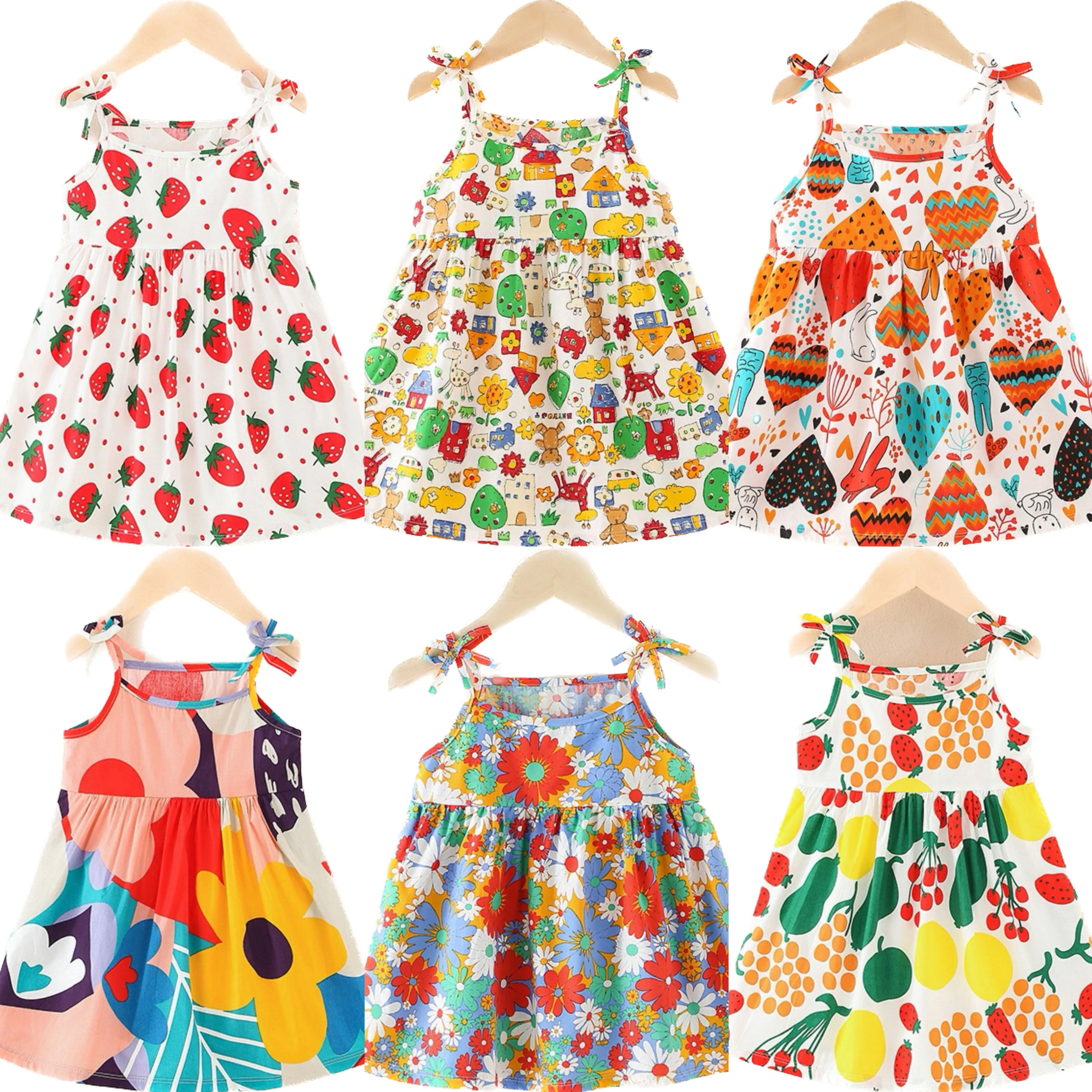 Cute Summer Kids Dresses Sling Dress Baby Girls Princess Fashion Holiday A-line Dresses