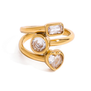 Fashion Rings 18k Gold Stainless Steel Three Layer Heart Round <b>Square</b> Zircon Bezel Setting Unisex Gift Jewelry - Product Image 4