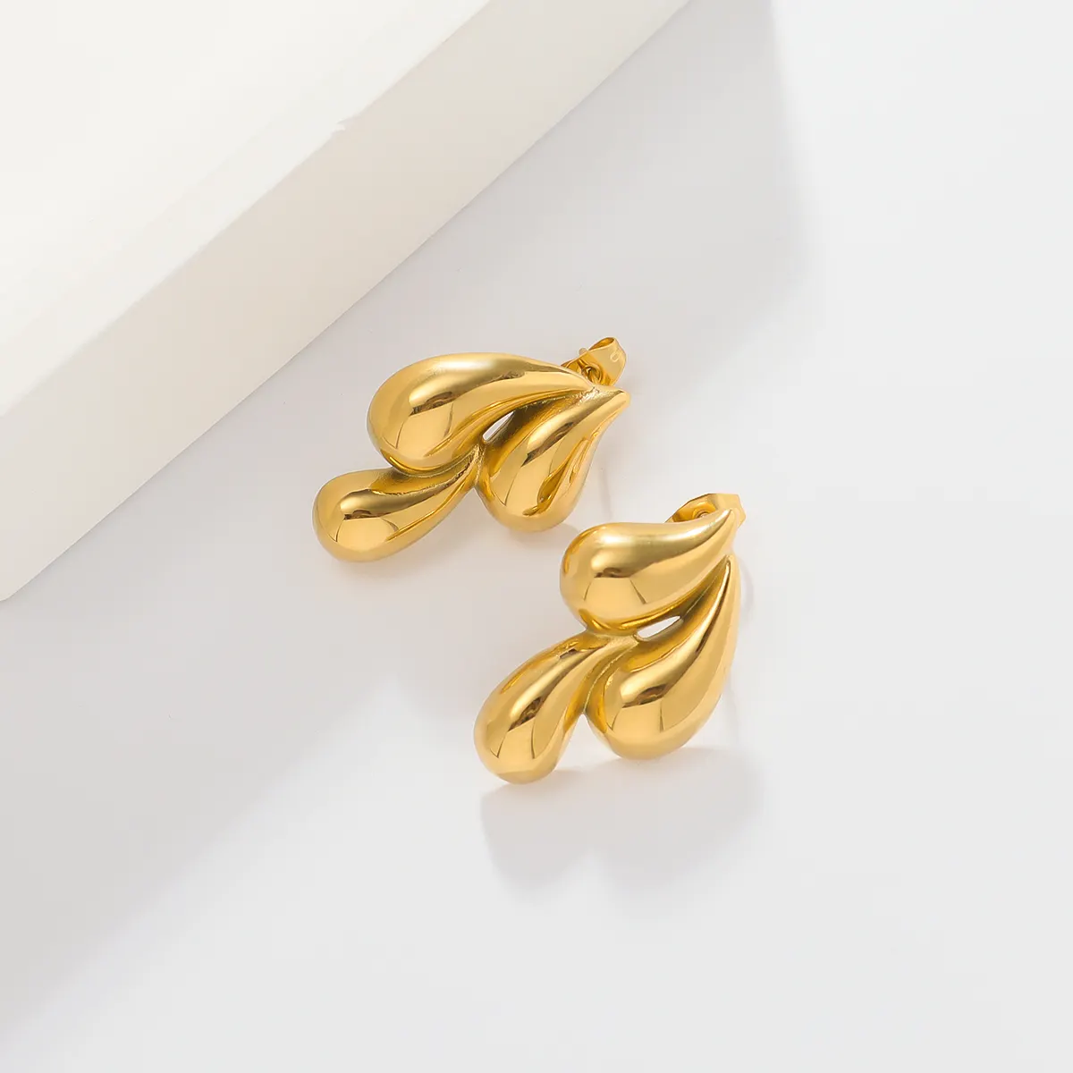 Mode minimalistisch 18K Gold Multiple Wassertropfen-Ohrringe Damen klobig Edelstahl Bambus Hoop Ohrring Schmuck