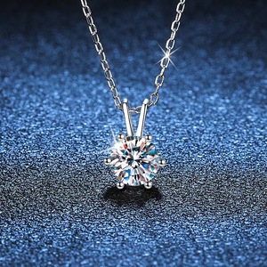 S925纯银六爪钻石吊坠镶嵌0.0ct D色VVS硅石时尚奢华硅石项链 - Product Image 3