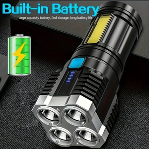 Lampes de poche LED haute puissance 4LED, projecteur de camping rechargeable avec lumière latérale, 3 modes d'éclairage pour le camping, l'aventure en plein air - Product Image 2