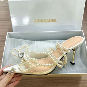 MOQ 1 paire Talons pour femme tendance à bout couvert avec nœud en cristal, Nouveauté 2025 - Product Image 6