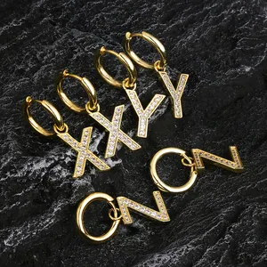KRKC модные 18k золотые CZ льдом большие двойные серьги-кольца с буквами серьги с подвеской серьги с буквами