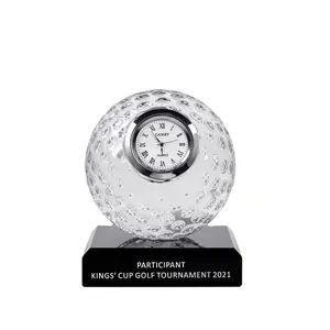 Relógio de cristal para bolas de golfe, acessório de golfe com base de cristal preta, caixa de presente engraçada para presente, 80mm