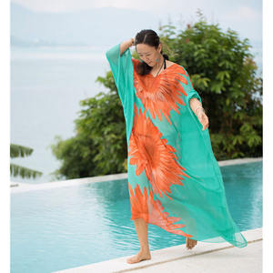 Grosir blus pantai sifon ukuran besar Motif bunga matahari cetak wanita baju matahari Bikini penutup pantai - Product Image 4
