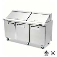Table de préparation de salades à 3 portes, monotempérature, réfrigérateur sous comptoir avec refroidissement par air, en acier inoxydable, contrôle numérique, sans givre