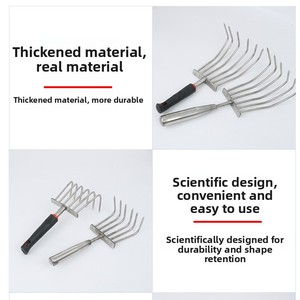 Râteau à six dents en acier inoxydable argenté avec manche en plastique et métal <span class=keywords><strong>pour</strong></span> la récolte des <span class=keywords><strong>palourdes</strong></span> et la cueillette des coquillages/arachides - Product Image 4
