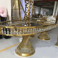 Table de banquet ovale moderne de luxe en acier inoxydable avec plateau en verre, table de mariage, mobilier d'hôtel à louer