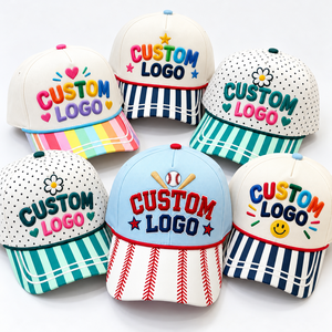 Gorra de Béisbol con Parche Frontal Personalizado, Borde Verde Menta con Rayas, Corona con Puntos, Estilo Informal, de Algodón Oxford, Sarga y Tela de Rizo - Product Image 1