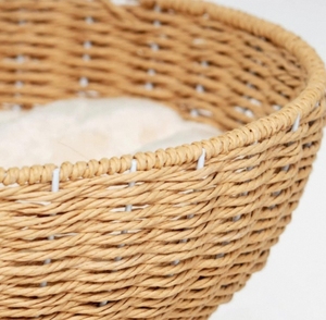 Arbre à chat moderne en bois, multi-niveaux, avec paniers en rotin, maisonnette en osier, perchoir de fenêtre, griffoir et structure d'escalade, en carton - Product Image 6