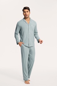 Set <span class=keywords><strong>Pigiama</strong></span> all'Ingrosso per <span class=keywords><strong>Uomo</strong></span> in Morbido Modal, <span class=keywords><strong>Pigiama</strong></span> Maschile a Maniche Lunghe e Pantaloni Lunghi in Bambù - Product Image 4