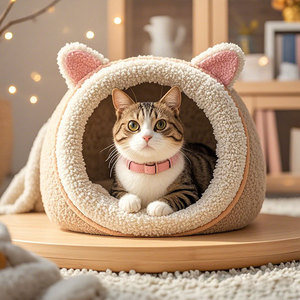 Cama para Gatos Tipo Cueva Redonda de Invierno, Suave, de Felpa Coral, con Funda Extraíble y Lavable para Uso en Interiores - Product Image 2
