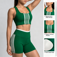 Ensemble de yoga 2 pièces pour femme, color block rayé, avec soutien-gorge de sport à dos découpé et short taille haute push-up, tenue de sport pour la gym