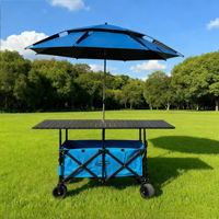 Chariot de camping pliable grande capacité, étanche, avec roues tout-terrain, table réglable, porte-parasol, outils, structure métallique, pour marché nocturne