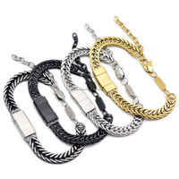 Vente en gros de noms personnalisés non ternis, bijoux pour hommes, bracelet à chaîne en queue de sétaire noire, perles de zircon gravées vierges en acier inoxydable