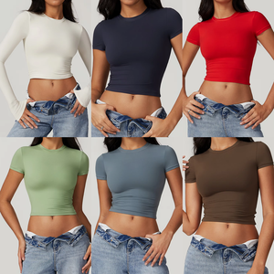 OEM ODM Clothing Manufacturers Women Wear <b>Loose</b> Summer Eco-Friendly Tees Ladies Workout <b>Crop</b> Top Patchwork Sportswear <b>T</b>-<b>shirt</b> - Product Image 2