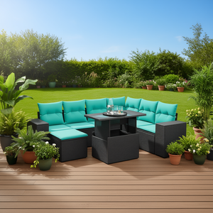 Set di divani da giardino in polyrattan nero da 8 pezzi con cuscini, mobili da esterno - Product Image 2