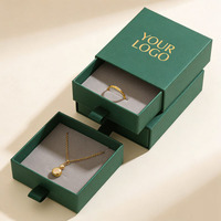 Boîte à bijoux en carton personnalisée de luxe en gros, emballage cadeau en papier vert avec logo imprimé