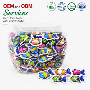 Vente en gros de bonbons fourrés à la confiture en forme de poisson 3D coloré, personnalisés en usine, en boîte, BRC OEM, saveur fruitée, doux, mini-snacks - Product Image 1