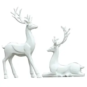 户外现代定制生活玻璃纤维树脂雕塑尺寸简约彩色动物鹿雕塑