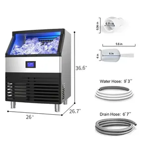 Máquina comercial de cubos de gelo para bancada, automática de aço inoxidável, 360w, 120lbs, máquina de fazer blocos de gelo autolimpante
