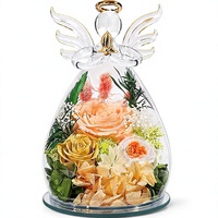Figurine en verre LED ange lumineuse avec rose véritable préservée, fleur éternelle, cadeau romantique pour elle, mère, anniversaire