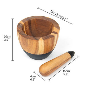 ครกไม้อะคาเซียธรรมชาติสำหรับการบดยาบดฐานสีขาวบดกระเทียมเครื่องเทศสมุนไพรเครื่องมือเครื่องเทศ - Product Image 3