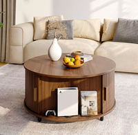Table basse traditionnelle ronde en bois durable et écologique avec rangement multifonctionnel pour salon, bureau, décoration intérieure