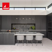 Buffet en mélamine en forme de L, style moderne minimaliste Alland, avec porte coulissante en verre, couleur charbon noir, pour appartement