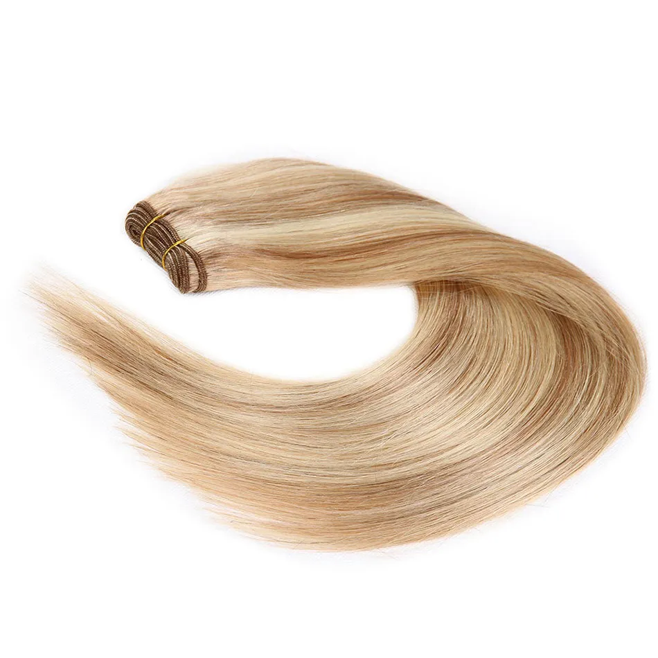 Wholesale Invisible 100% Human Hair Machine Double Drawn Virgin Flat Weft Hair European Remy Hair Extensions Seamless Weft