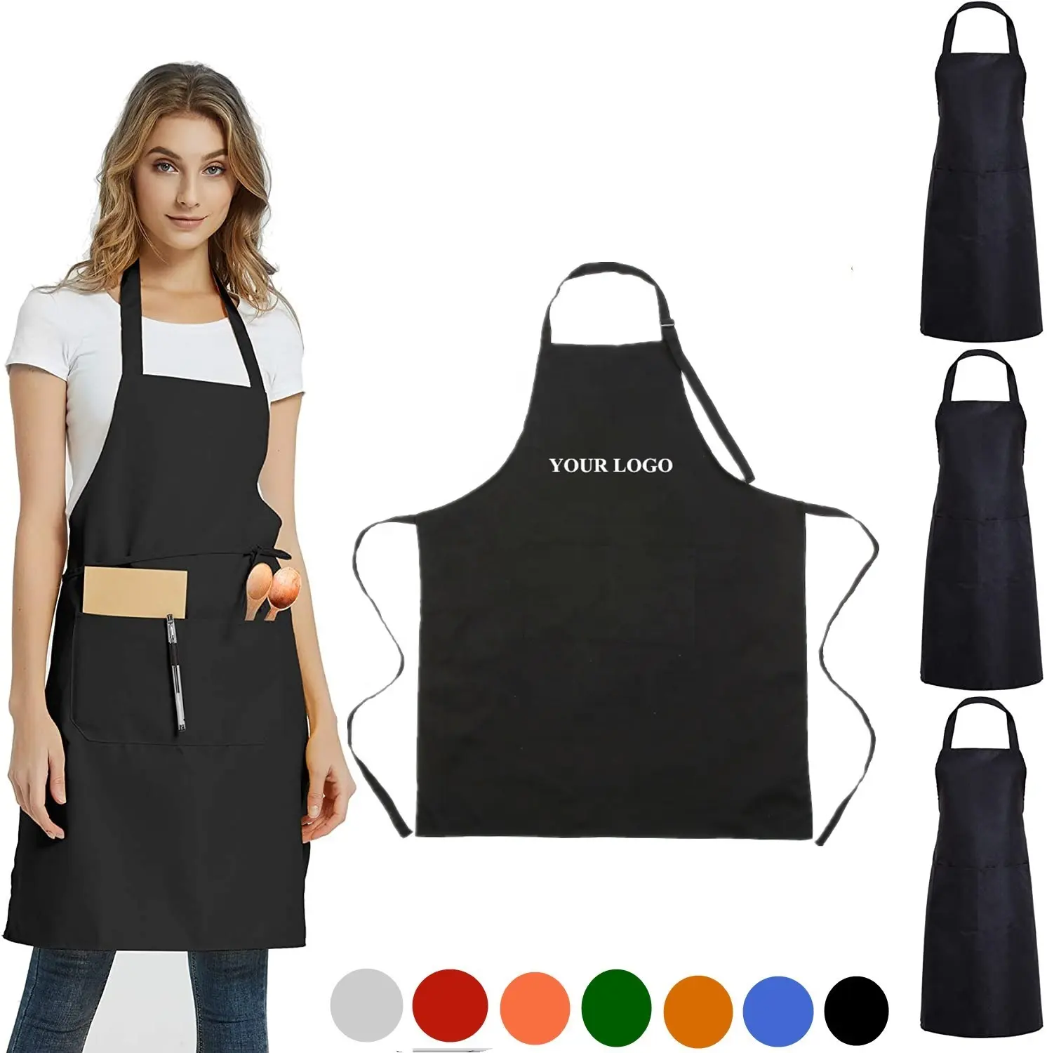 China women quality modern black polyester 100% cotton waterproof adult chef home bbq food cooking kitchen apron