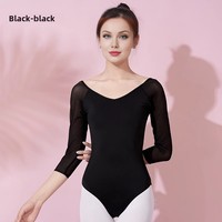 Vente en gros de justaucorps de danse pour femmes, col en V, manches 3/4, en maille, extensible, pour la gymnastique, entraînement professionnel de danse