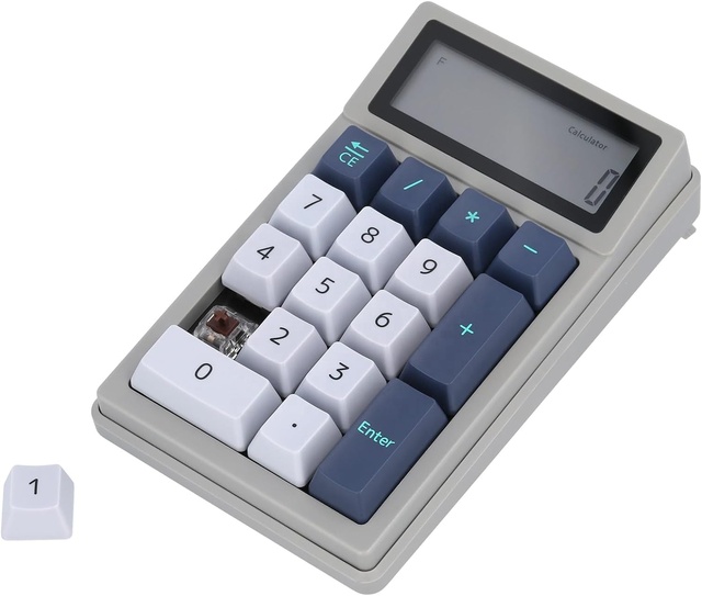 DENTEN 2 in 1 Calculator Numpad Mechanical  Keyboard with 12 Digits Digital Display Portable Mini Numeric Smart Keypad Office