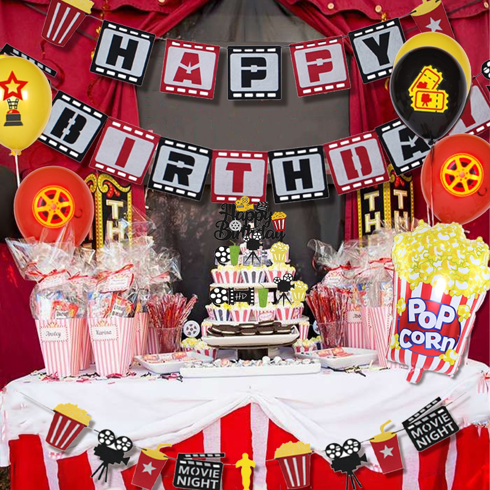 Movie Night Cinema Balloon - Large 74x71cm Foil Balloon For Hollywood, Film, Birthday Party Decor (Helium Or Air)